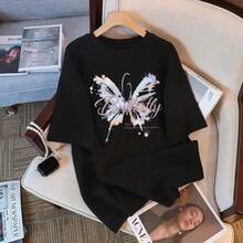 Camiseta con estampado de camisa casual para mujer, manga corta y cuello redondo, moda urbana local de primavera/verano camiseta unisex. 5JXJ - Azul - Ver 3