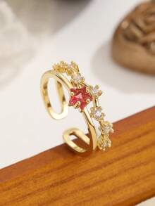 Nhẫn hở mạ vàng 18K hình trái tim đỏ và hoa hồng đính đá Cubic Zirconia, nhẫn đeo ngón tay có thể điều chỉnh kích thước, trang sức ngọt ngào lãng mạn dành cho phụ nữ. - Nhiều màu - Xem 29