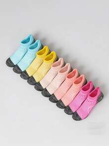 1/5 Pairs Women's Socks, Random Colors, Lightweight Geometric Pattern Contrast Color Mesh Breathable Sports Street Style Fashion Versatile Soft Comfortable Casual Daily Ankle Socks - Multicolor - View 5