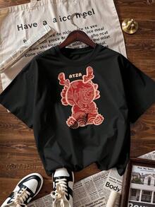 Chinese New Year Dragon T-Shirt, Fashionable Short-Sleeve T-Shirt For Spring And Summer 2026, Made In Mexico, 180 Grams. Cartoon Print, Couple Design, Suitable For Indoor Or Outdoor Wear. Crew Neck, Unisex, Ideal For Office And Leisure. One-Piece Pack. - BK-P631577SLNDXZGY574 - 查看 4