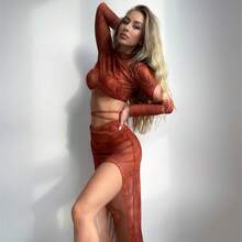 Nuevo conjunto de traje de baño de dos piezas estilo falda de manga larga. - ámbar - Ver 4