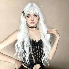 Tóc giả dài 26 inch chất liệu cao cấp màu trắng, xoăn nhẹ, có mái, thích hợp cho cosplay, dự tiệc, lễ hội, chịu nhiệt. - trắng - Xem 7
