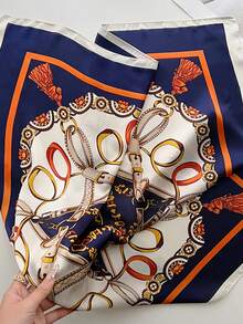 1pc Faux Silk Printed Neckerchief, Versatile Headband/Hair Scarf, Suitable For Daily Use - Multicolor - View 2