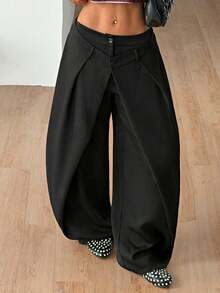 Pantalones casuales de rayas tejidas de color gris oscuro para mujer - Negro - Ver 5
