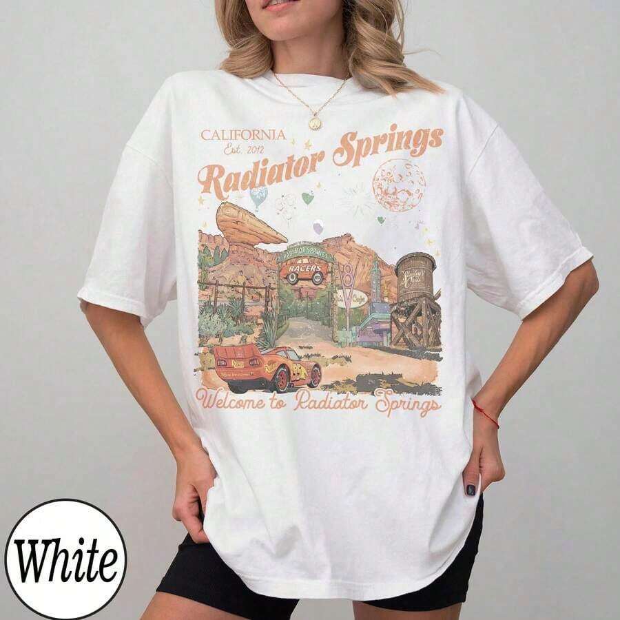 Disney Vintage Radiator Springs T-Shirt, Cars Family Shirts, Vacation Shirt, Country-Themed Tee - 白色 - 查看 1