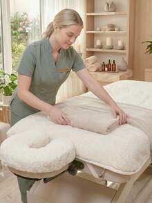 31.2"X 72" Massage Table Pad Set, Includes Massage Pad Cover And Headrest Cover, Natural, Ultra-Soft, Low Allergen - White - View 1