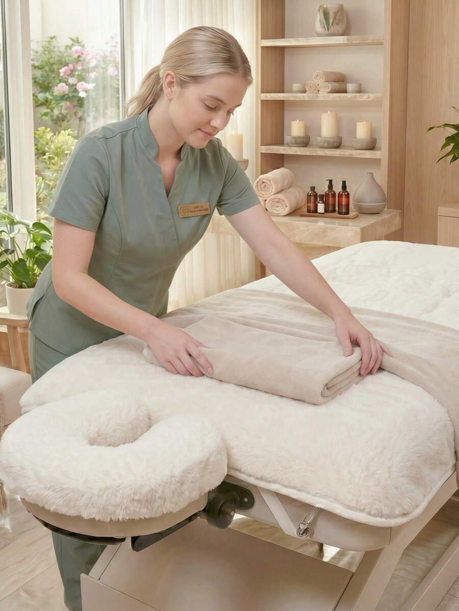 31.2"X 72" Massage Table Pad Set, Includes Massage Pad Cover And Headrest Cover, Natural, Ultra-Soft, Low Allergen - White - View 1