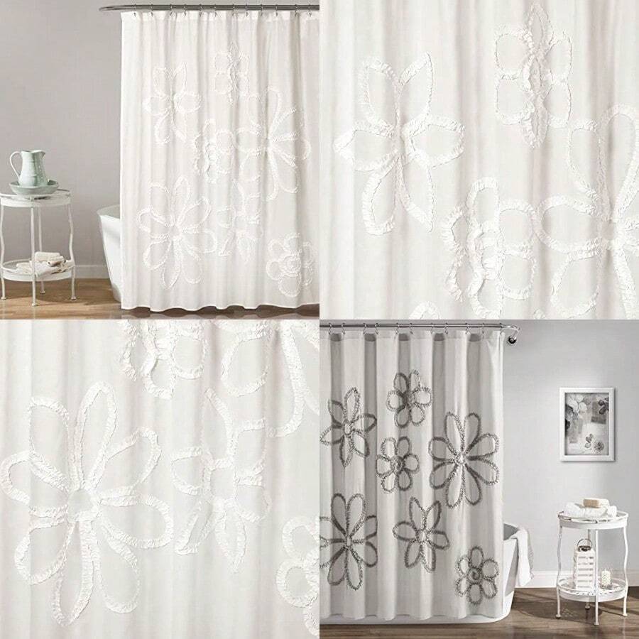 Decor exuberante decoración Ruffle Flor Cortina de Ducha, 72" x 72", Color - blanco - Ver 1