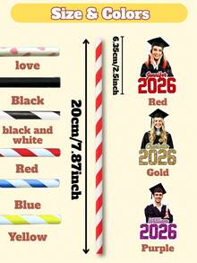 Pajitas personalizadas con sombrero de graduado - Fotos recortadas personalizadas, completas con pajitas y accesorios para que las adjuntes - Diversión para la fiesta de graduación, decoración de bebidas, accesorios de taza de graduación - Multicolor - Ver 10