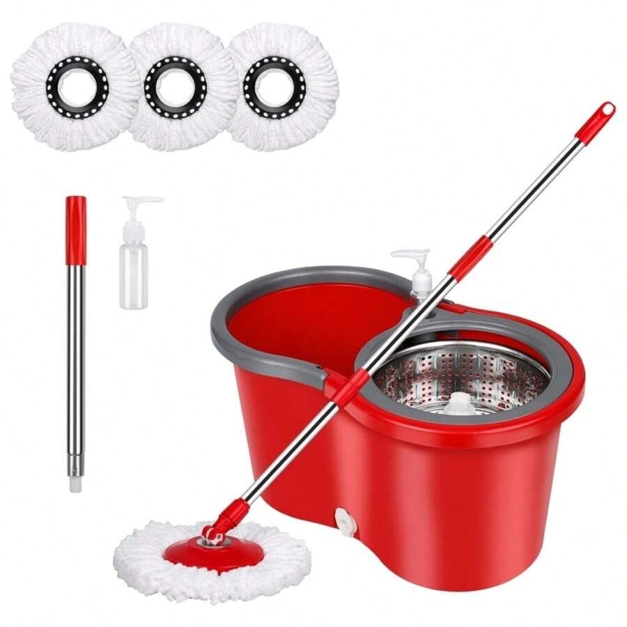 Mop Bucket Set, Rotating Mop And Bucket And Squeezer Set,360° Rotating Mop Bucket System, With 3 Microfiber Replacement Mop Heads And Stainless Steel Adjustable Handle, For Floor Cleaning. - A - 查看 1