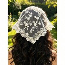 1pc Minimalist Street Style White Lace Floral Tie Neckerchief Summer Hair Accessories Beach Hair Band Women Bandana Vacation Headband - Beige-1 - View 1