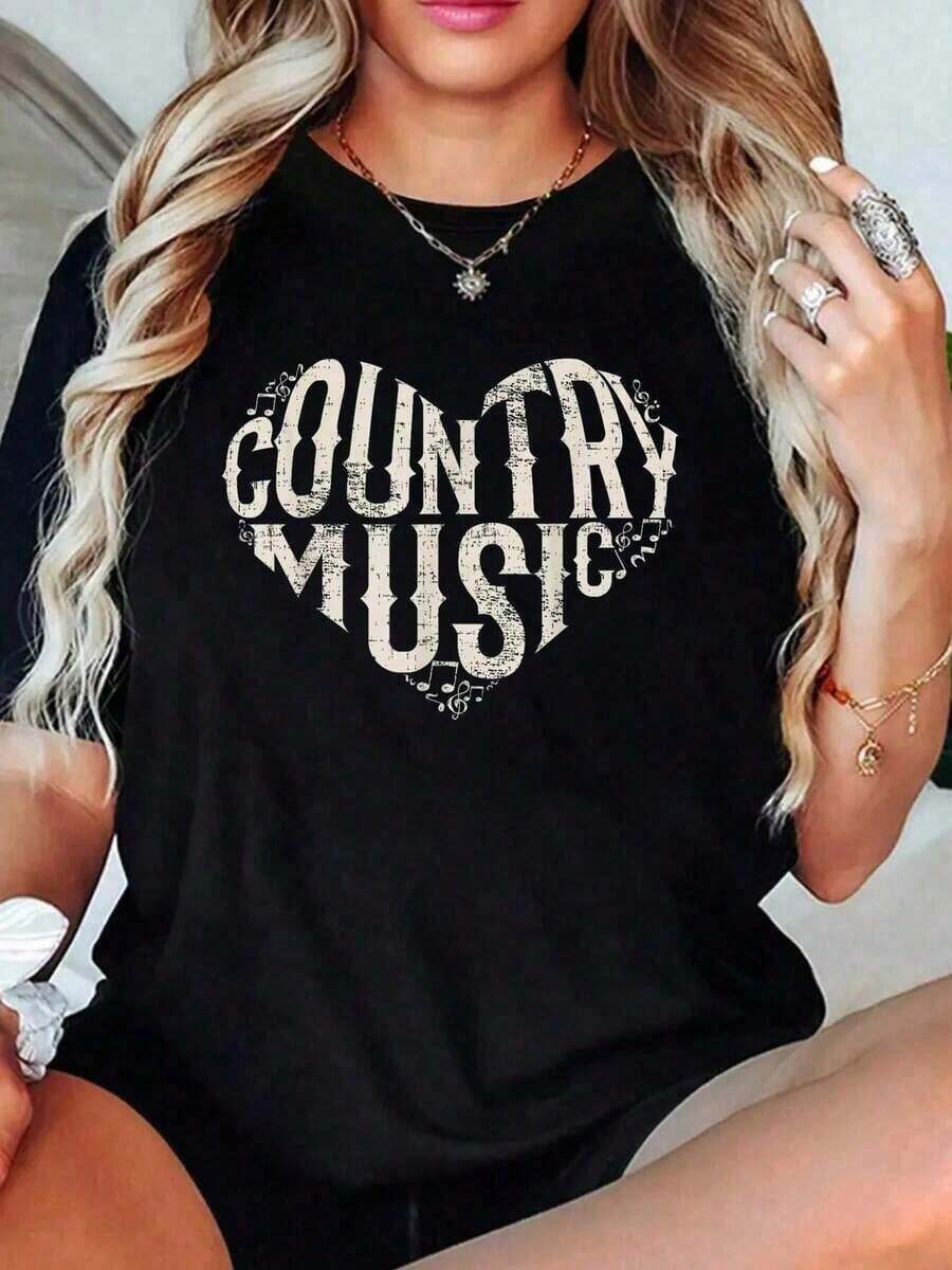 Camiseta NUEVA para Festival de Música Country 2026, Camisetas 100% Algodón con Diseño 'I Love Country', Idea de Regalo para Amantes de la Música Country, Camiseta Transpirable y de Ajuste Cómodo para Mujer, Top de Manga Corta con Cuello Redondo para Todas las Temporadas, Camisetas Gráficas para Mujer, Blusas Bonitas de Mujer - Estilo - Ver 1