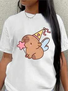 Camiseta de Manga Corta de Poliéster con Diseño de Nutria Divertida, Perfecta para Uso Casual en Casa o Salidas, Ligera y Duradera, Ideal para Comodidad y Estilo Cotidiano - Negro - Ver 6