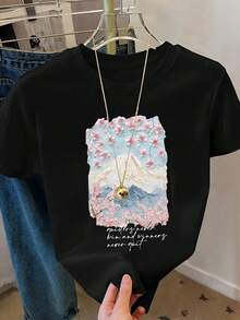 Camiseta casual de moda, blusas para mujer, camisas de mujer, tops, blusa, top, camisas - Negro - Ver 6