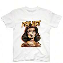 Camiseta de algodón de manga corta con estampado gráfico de arte pop para mujer, top casual y lindo con cuello redondo. - Blanco - Ver 4