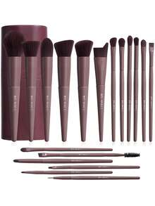 BS-MALL Professional 18pcs Coffee Brown Makeup Brush Set, Premium High-End Cosmetic Tool Kit With Ultra Soft Bristles, Complete Face & Eye Beauty Collection - Coffee Brown - View 8