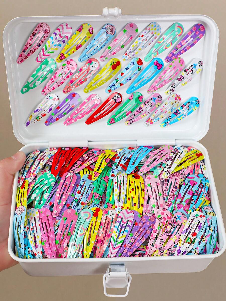 30pcs/Set Colorful Cartoon Candy Printed Water Drop Hair Clips, Enamel Hairpins For Girls, Daily Use - Multicolor - View 1