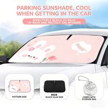 1pc (Multiple Patterns Available) Cartoon Tulip, Bear, Rabbit Car Sun Shade, Icy Feeling, Heat Insulation, Sun Protection, 4-Season Sunshade, Foldable Double-Ring Sunshade, Comes With Storage Bag, Front Windshield Sunshade - A - View 3