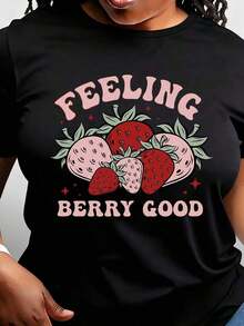 Camiseta de Fresa "Feeling Berry Good", Camiseta Botánica para Mujer, Camiseta de Frutas de Granja, Regalo para Amantes de la Fruta, Linda Camiseta para Festival de Fresas - Negro - Ver 6