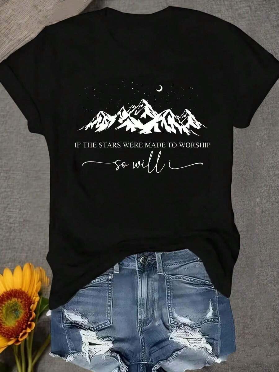 Opción popular: Suéter casual de cuello redondo para mujer de talla grande, con diseño de luna de montaña, la primera opción para el uso diario. Si las estrellas existen sólo para ser admiradas, entonces yo también lo soy. Suave y cómodo, de puro algodón - Negro - Ver 1