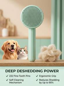PETSIN 1入組不鏽鋼寵物梳，綠色脫毛美容刷，具有按摩功能，適用於貓咪 - 綠色 - 查看 5