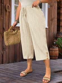 Pantalones capri informales de talla grande de un solo color - Albaricoque 4 - Ver 6