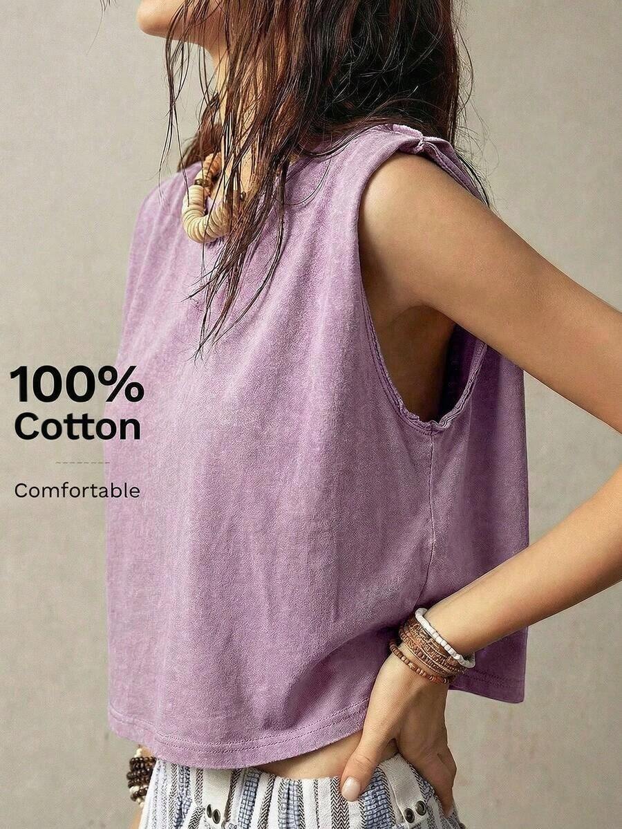 Top sin mangas de cuello redondo para vacaciones de mujer - Morado - Ver 1