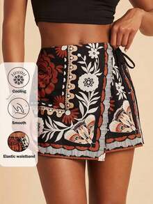Pantalones Cortos de Playa Estilo Bohemio Casual para Vacaciones con Cintura de Lazo y Volantes para Mujer, Ropa de Otoño para Mujer, Ropa Tropical para Vacaciones, Conjuntos Bohemios, Conjuntos Estilo Ibiza, Estilo Occidental - Amarillo claro - Ver 8