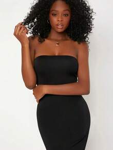 Vestido Sólido Estilo Tubo Para Cena O Citas Casuales - Negro - Ver 3