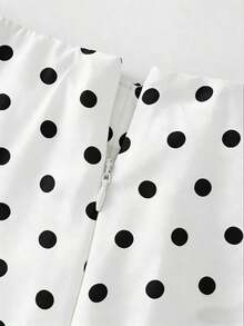 Falda de lunares blancos para mujer, falda casual de primavera/verano para vacaciones, falda midi elegante de cintura alta y ajustada, atuendo para fiesta - Blanco - Ver 4