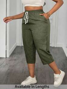 Pantalones capri con cintura con cordón para vacaciones de verano, pantalones de verano para maestros, con bolsillos, primavera, ceremonia de graduación, casual, azul - Verde fresco - Ver 1