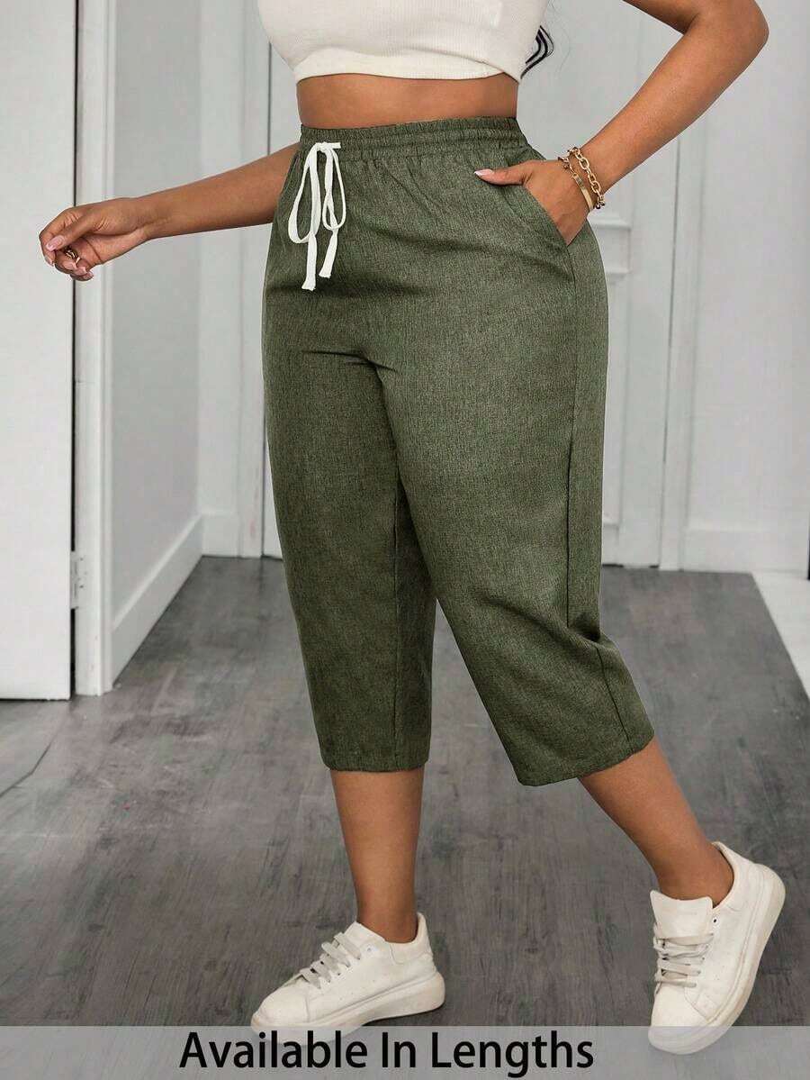 Pantalones capri con cintura con cordón para vacaciones de verano, pantalones de verano para maestros, con bolsillos, primavera, ceremonia de graduación, casual, azul - Verde fresco - Ver 1