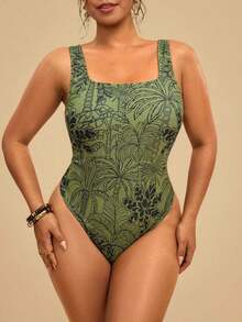 Traje de baño de una pieza con estampado de limón para mujer de talla grande, romántico para la playa y el spa a principios de primavera - Verde 2 - Ver 6
