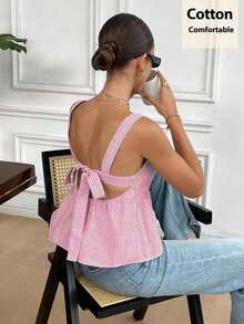 Top de tirantes con estampado floral ditsy y espalda descubierta, estilo playa/vacaciones para mujer - Rosa - Ver 7