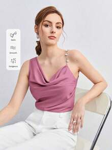 Camiseta asimétrica con diseño fruncido y decoración metálica, elegante y chic para el día a día, estilo urbano, romántico retro de los 90.Adecuado para Navidad, Año Nuevo, San Valentín, fiestas, playa, graduación, moda, carnav - Lila Púrpura 2 - Ver 7
