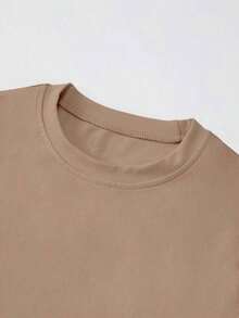 Camiseta ajustada de cuello redondo en color café talla grande para mujer - Multicolor 2 - Ver 4