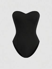 Body informal de mujer de color liso sencillo tipo banda - Negro - Ver 3