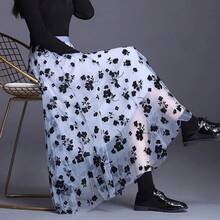 Korean Tulle Skirt For Women,  Floral Hook-And-Eye Loose Midi Skirt For Summer, Elegant Casual Mesh Skirts That Go With Everything, New Arrival - 藍灰色 - 查看 4