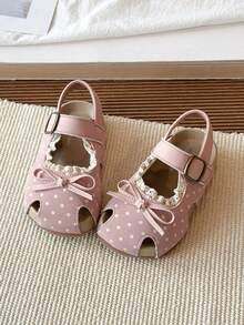 Sandal tập đi thoáng khí, dễ thương cho bé gái, có nơ ren và khóa dán. - Hồng - Xem 3