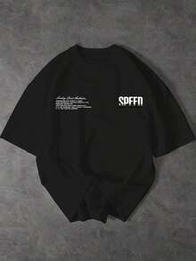 Camiseta de manga corta con estampado de logotipo de coche para hombre Manfinity Dauomo, 100% algodón de verano - Negro - Ver 2