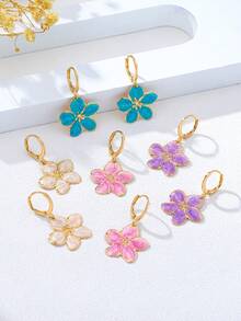 4 Pairs/Set Dopamine Colorful Enamel Plumeria Earrings Set, Suitable For Women's Daily, Party, Vacation Wear - Multicolor - View 3