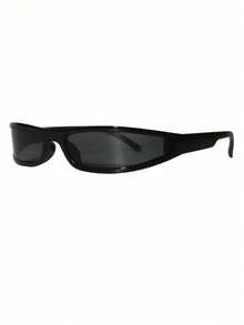 1pc European & American Y2K Small Frame Futuristic Narrow Frame Fashion Glasses, Personalized Glasses For Women - Bright Black Frame Gray Film - View 6