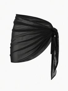 Swim Basics Summer Beach Plain Knot Side Beach Skirt - 黑色 - 查看 1