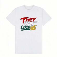 Women's & Men's Summer Clothing For Women, Casual Soft Cotton T-Shirt With Round Neck, Contrasting Graffiti Letter Print With The Phrase "THEY NOT LIKE US". White. - 白色 - 查看 2