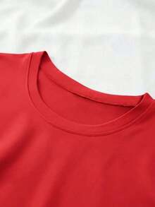 Camiseta Cuello Redondo Manga Corta Estampado Rostro Rosa Cara Dibujo  Mujer - Rojo - Ver 3