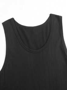 Men's Printed Vintage Washed Vest, Loose Fit, Casual Street Style, An Essential Everyday Item. - Black - View 5