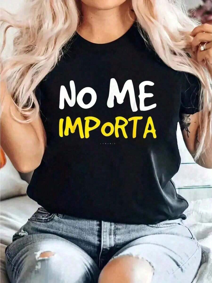 Camisetas No Me Importa, Camiseta con Estampado Divertido, Camiseta Casual de Cuello Redondo y Manga Corta para Verano, Camisetas Gráficas 2026 para Mujer - Estilo Urbano Vintage, Unisex, Camiseta Holgada de Algodón de Manga Corta y Cuello Redondo, 100% algodón puro - Negro - Ver 1