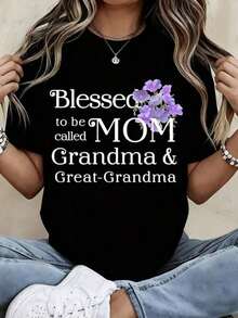 Camisetas Casuales para Mujer, Camiseta con Estampado Floral para Llamarse Mamá, Abuela y Exabuela, Estilo Y2K, Camisetas de Moda de Verano, Conjuntos y Tops Casuales de Streetwear - Negro - Ver 6