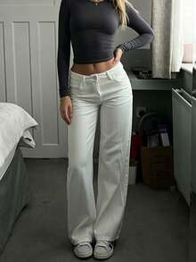 Quần jeans ống đứng cạp cao màu trắng dành cho nữ, mùa xuân, dáng ôm, phong cách retro Mỹ. - trắng - Xem 4