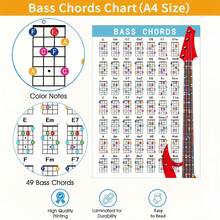Diagram Akord Bass 4 Senar & Bagan Not Papan Fret, Cocok Untuk Pemula Bass Dan Pelajaran Bass, Kertas Tebal 250g, Laminasi Dua Sisi, Tahan Lama - Baby Blue - View 2